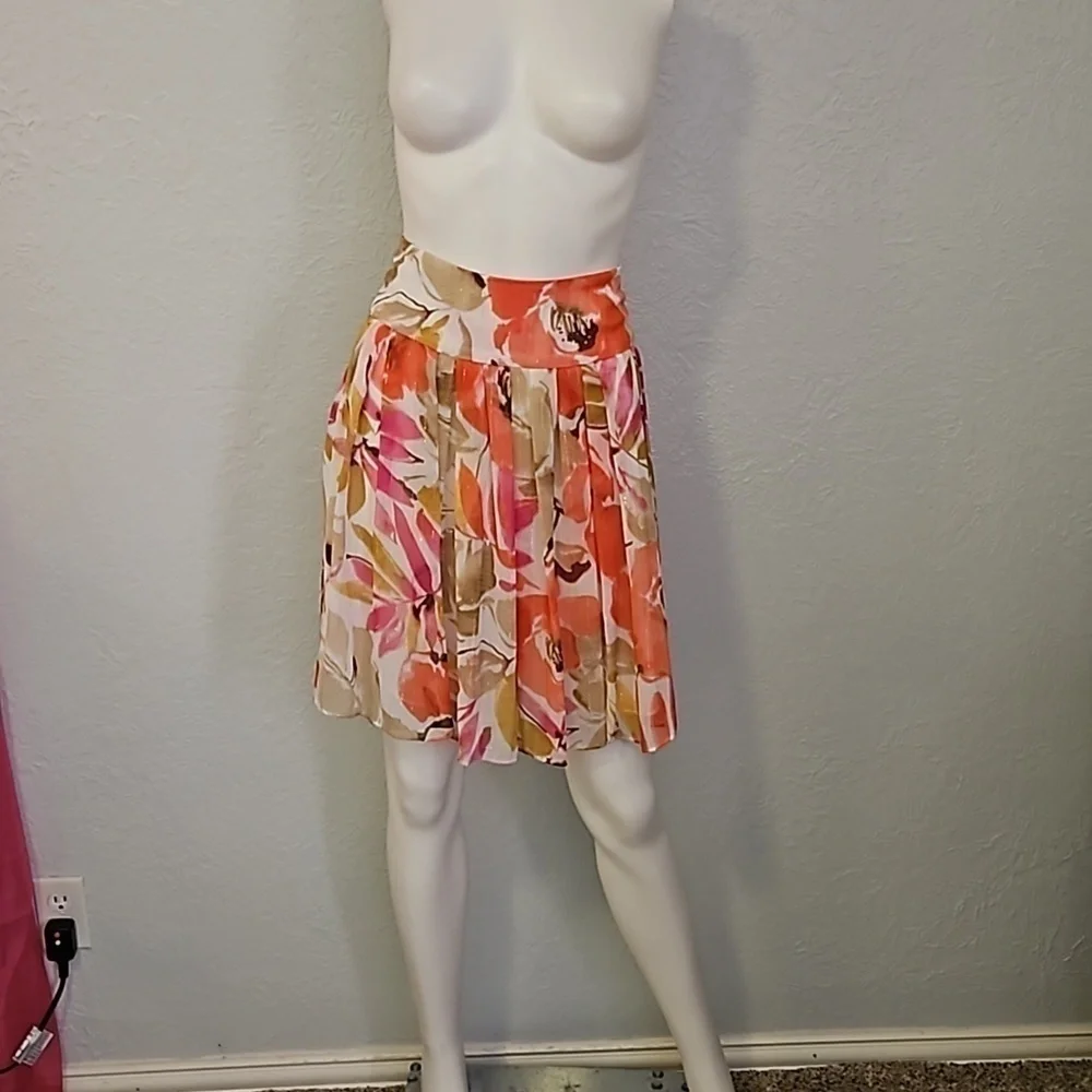VTG CHAUS 1990s Floral Tropical Pleated Chiffon Fairycore Mini Circle Tiki Skirt